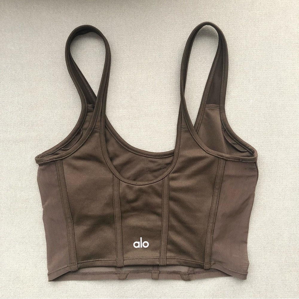 Alo Yoga Airbrush Mesh Corset Tank Expresso M - Picture 6 of 8